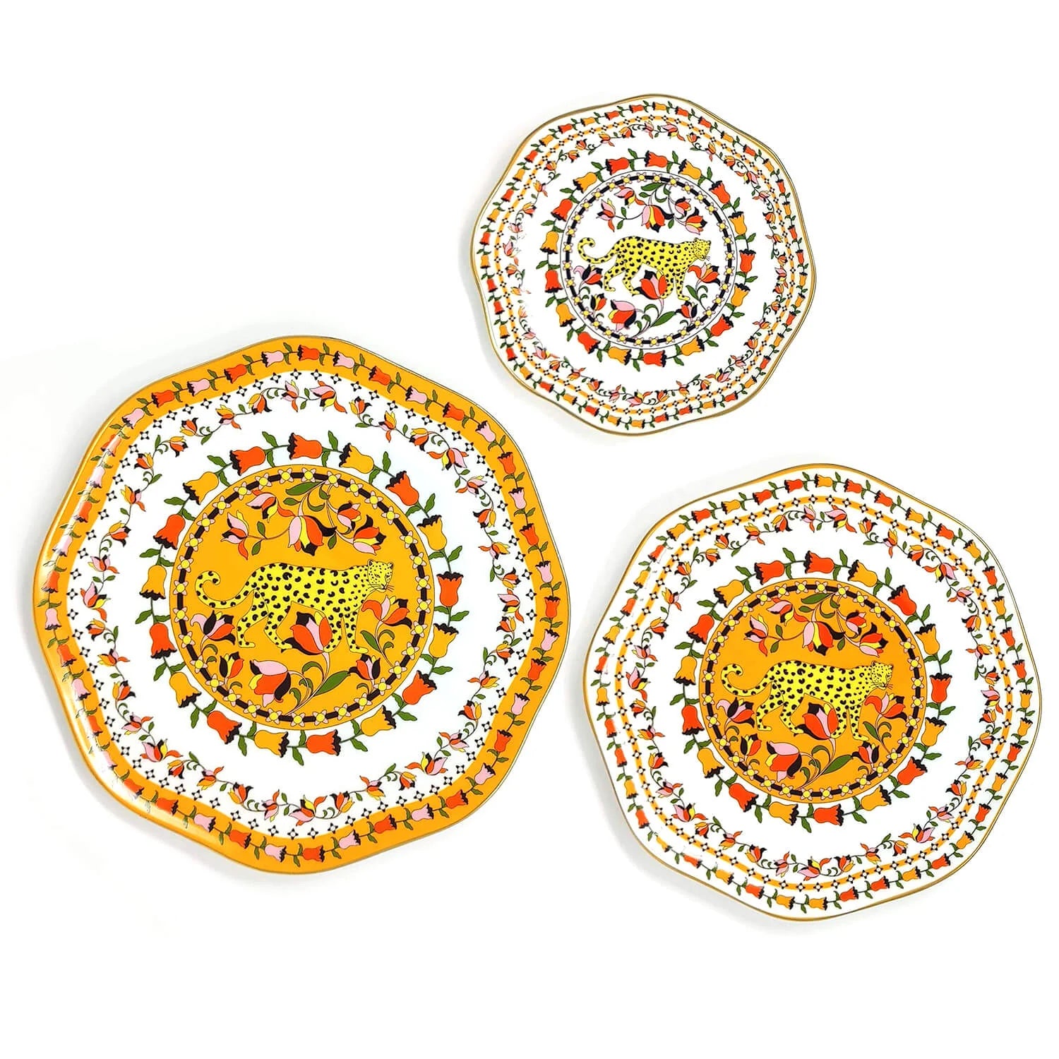 Set of 3 Tropical Love Bone China Plates