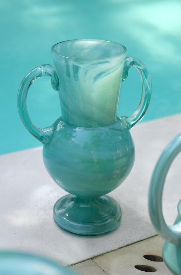 Aqua Hand-Blown North African Vase