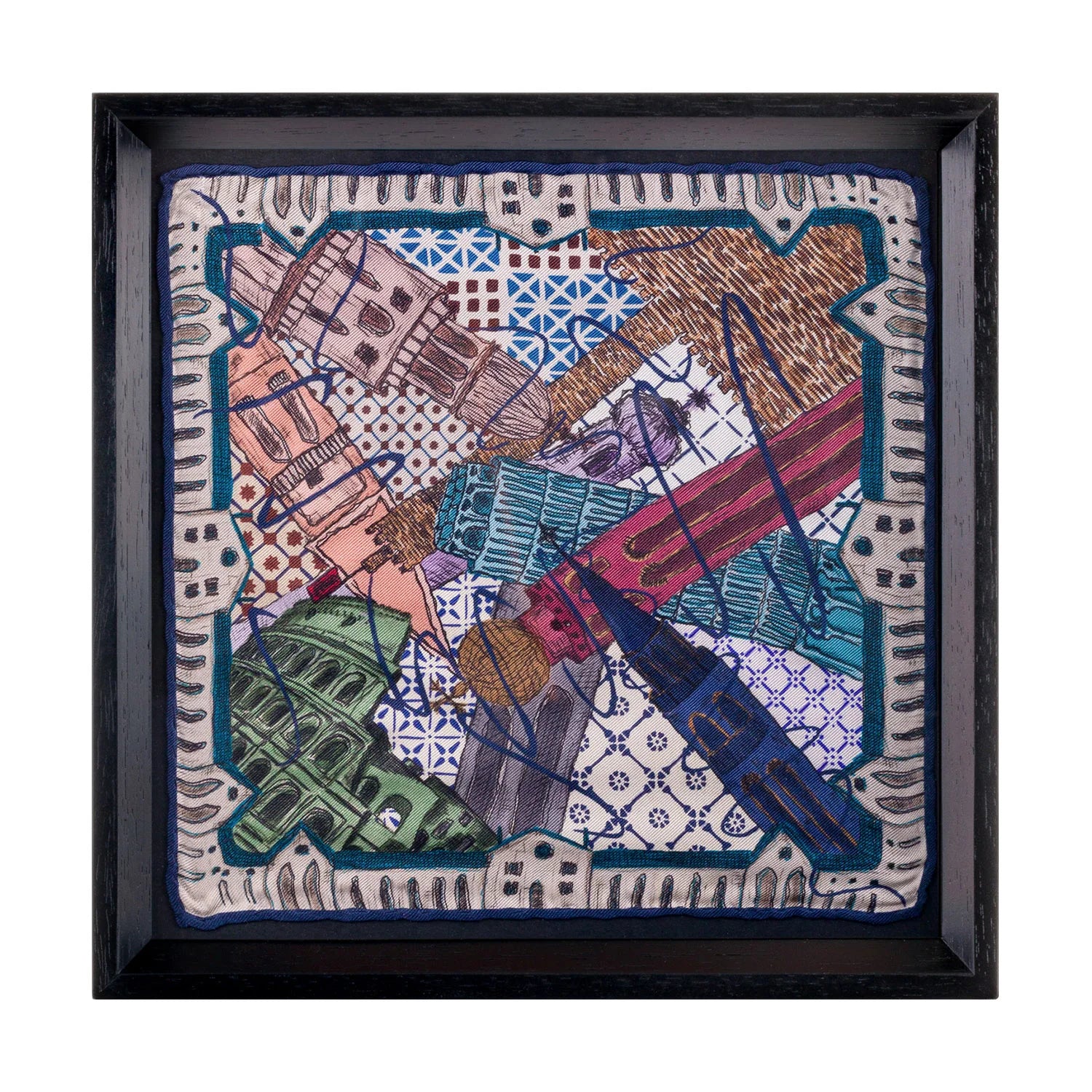 Colesseum Italy Black Framed Silk Scarf