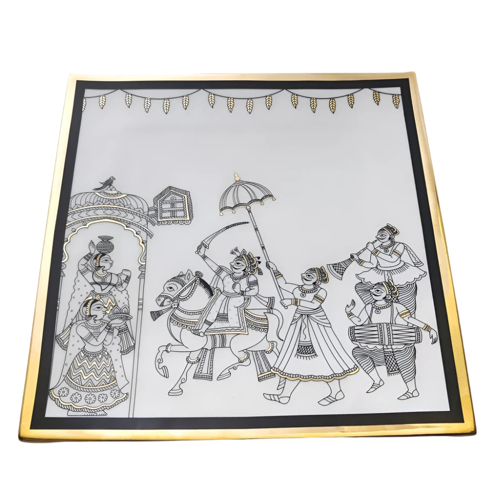 Hand-Decorated Bappuji ki Phad Square Platter