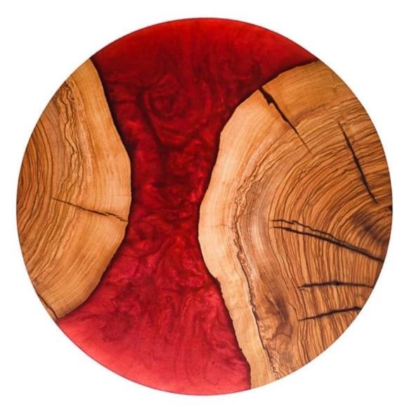 Handcrafted Epoxy & Olive Wood Red Circular Serving Board