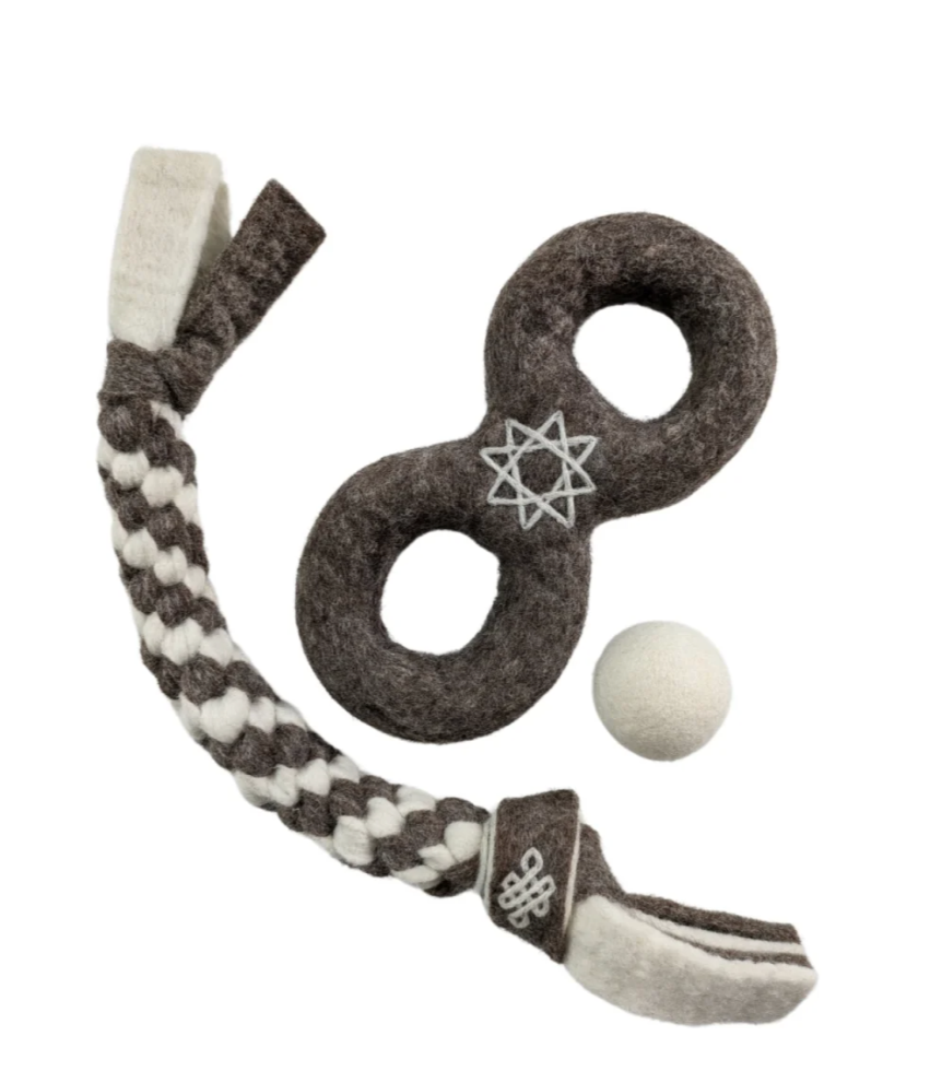 Handmade in Nepal Small Virgin Wool Dog Toys -  Ring, Rope & Ball