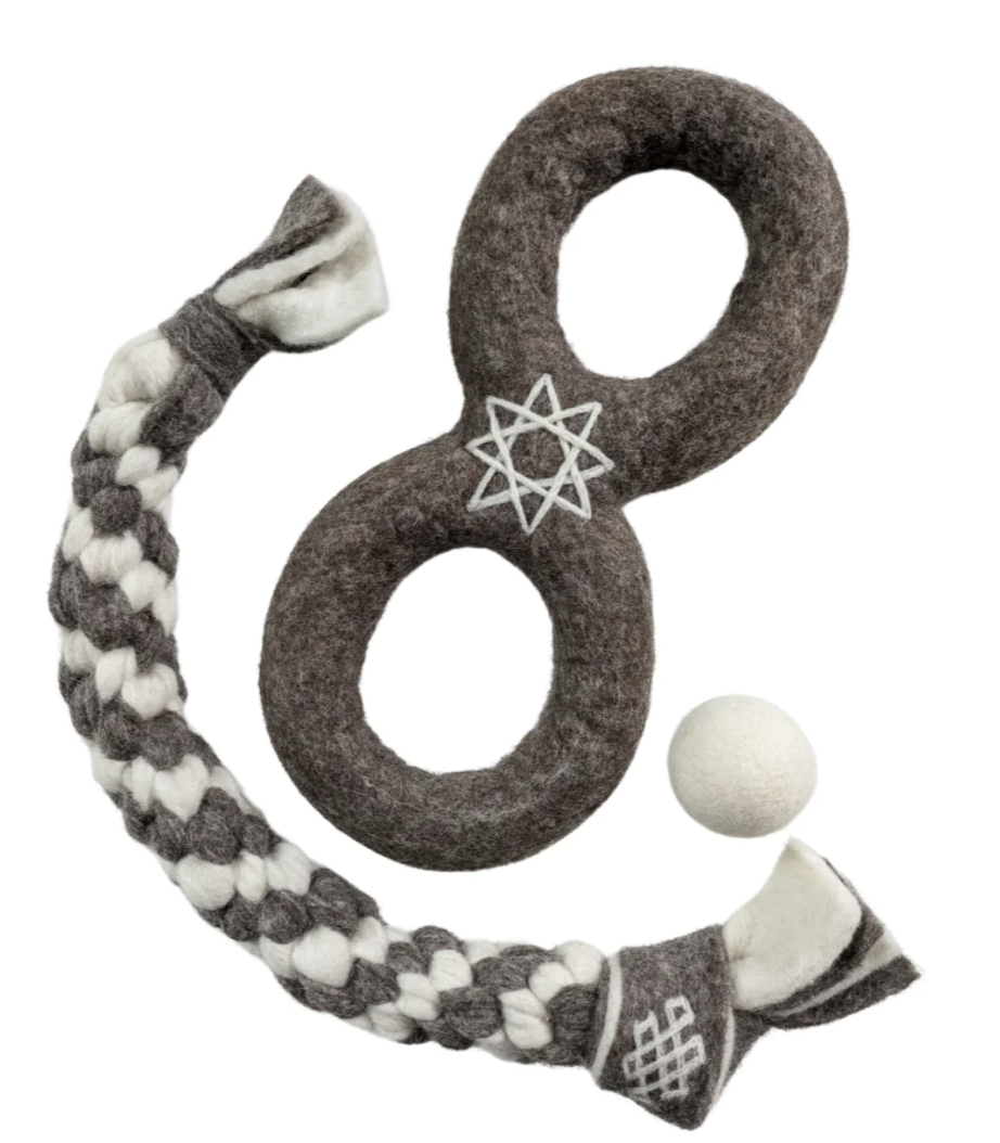Handmade in Nepal Large Virgin Wool Dog Toys -  Ring, Rope & Ball