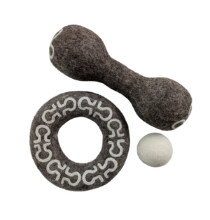 Handmade in Nepal Large Virgin Wool Dog Toys - Ring, Dumbbell & Ball