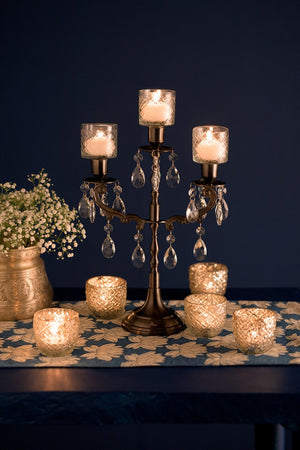 Set of 2 Lotus & Crystal Candleholders