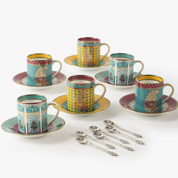Set Of 6 Nightingale Demitasse Cup & Saucer With Spoon