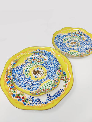 Set of 3 Amazon Rainforest Yellow Bone China Plates