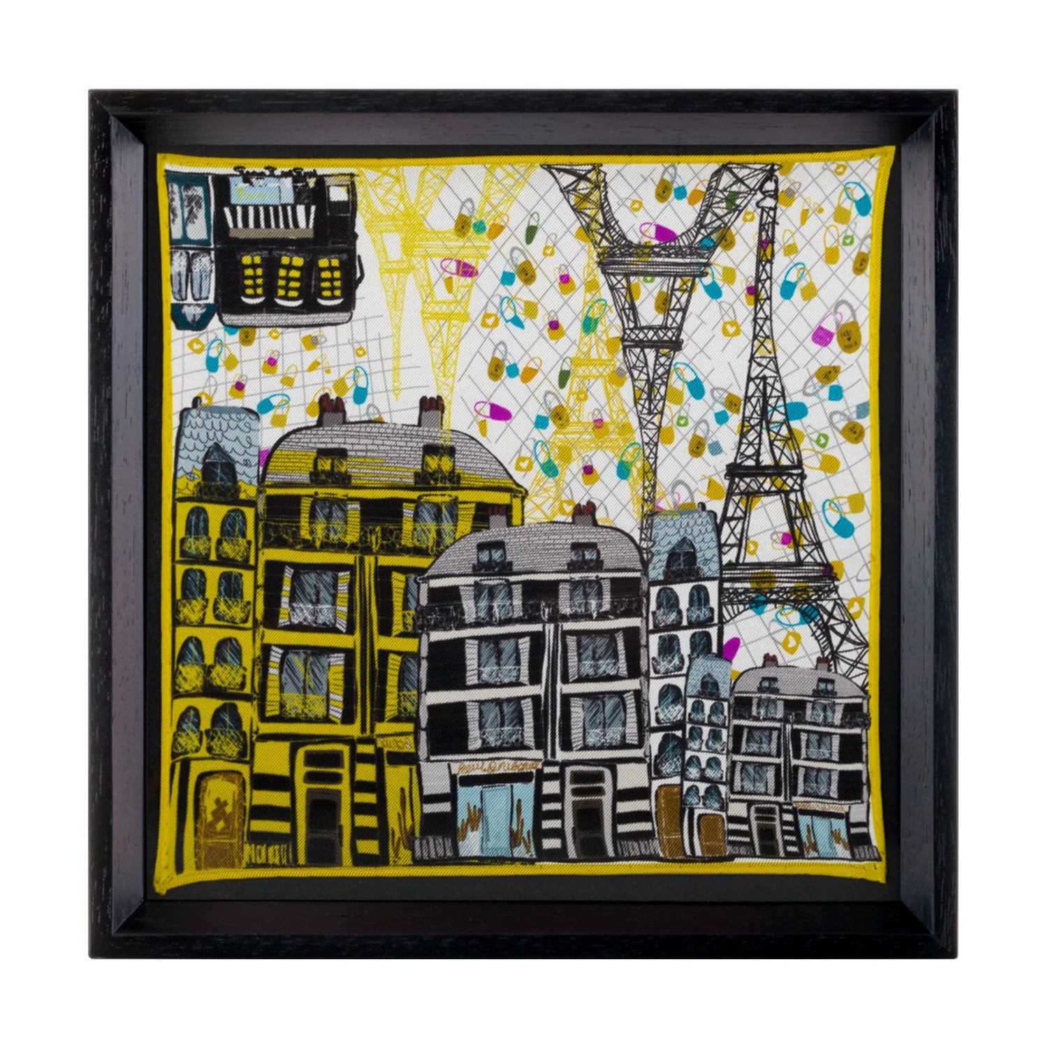 Paris Love Locks Black Framed Silk Scarf