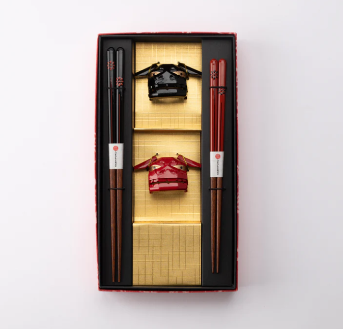 Set of 2 Pairs Shishimai Chopsticks & Chopsticks Rest