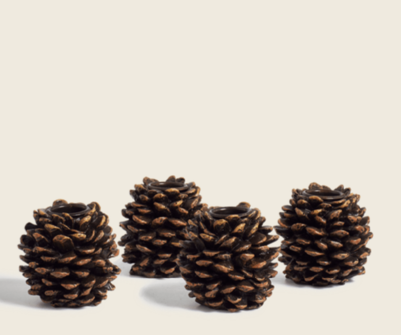 Set of 4 Pine Candle Holders