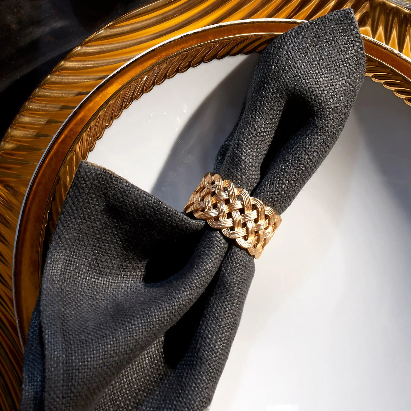 Set of 4 24K Gold & Swarovski Cross Napkin Rings