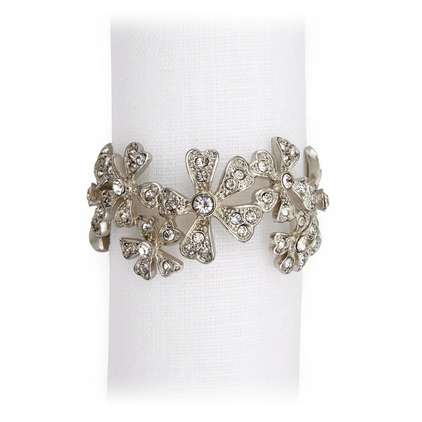 Set of 4 24K Gold & Swarovski Garland Silver Napkin Rings