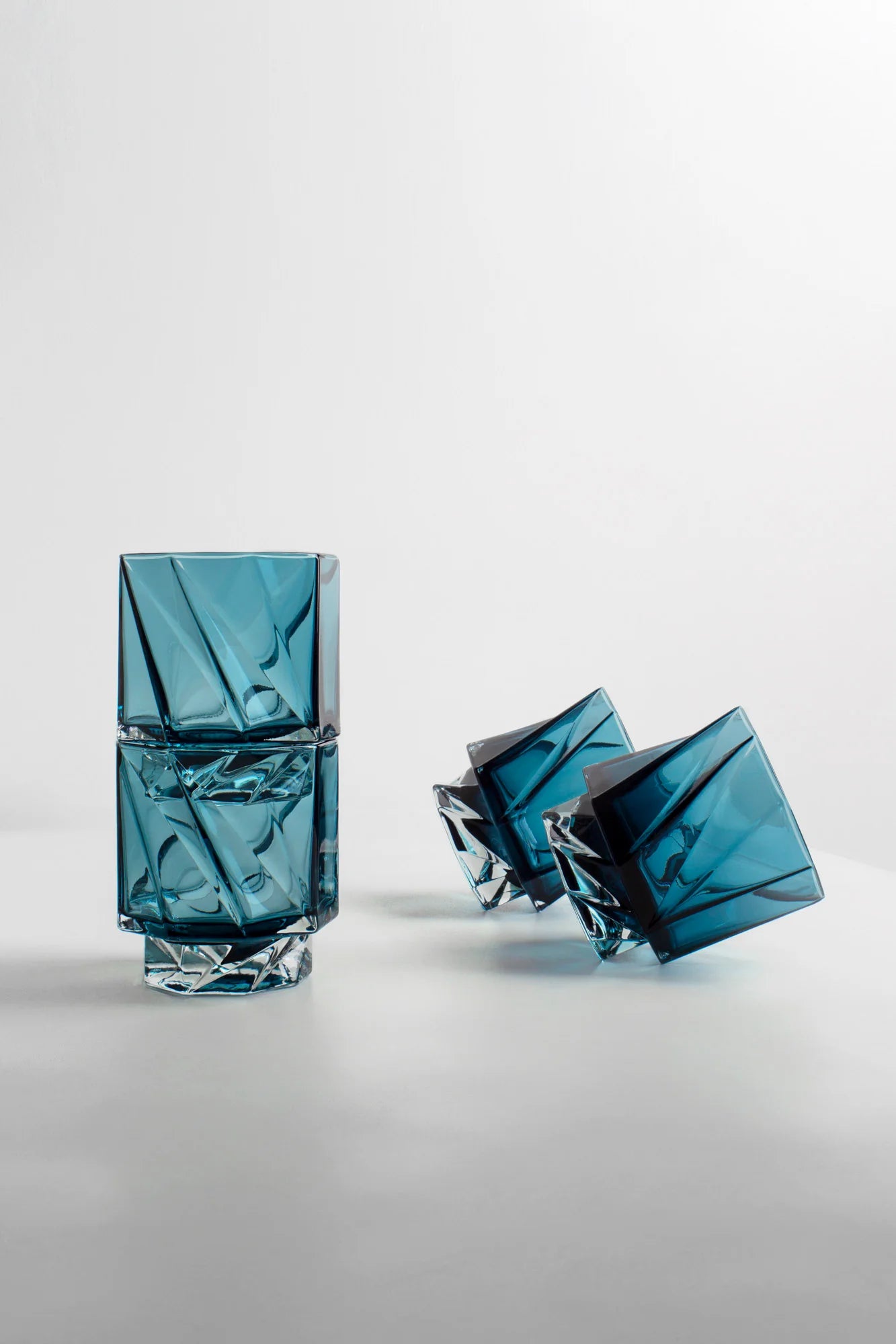 Set of 2 Handblown Tinted Blue Maxid Tumblers