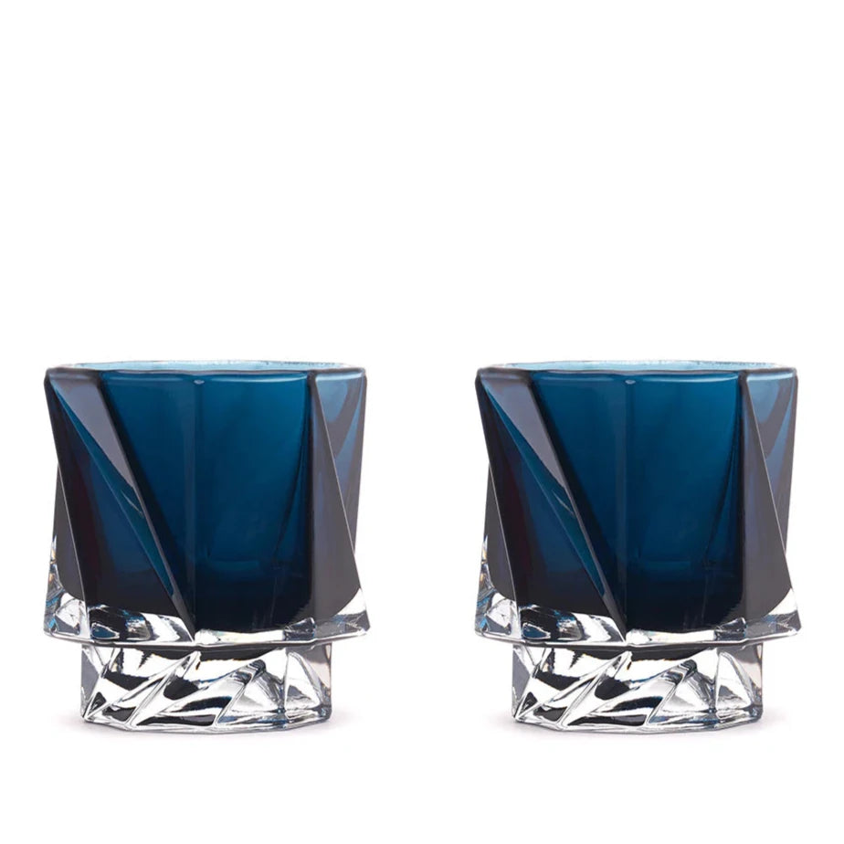 Set of 2 Handblown Tinted Blue Maxid Tumblers