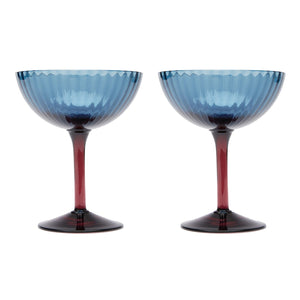 Set of 2 Murano Glass Salviati Blue Coupe