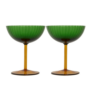 Set of 2 Murano Glass Salviati Green Coupe