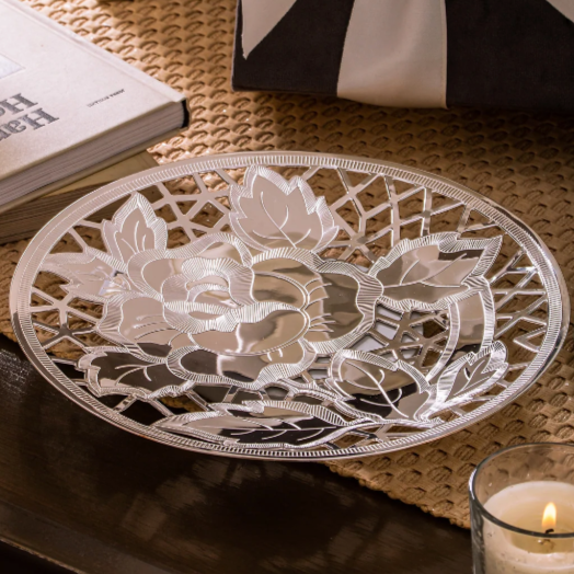 Silver Plated Rose Quartz Cutwork Platter