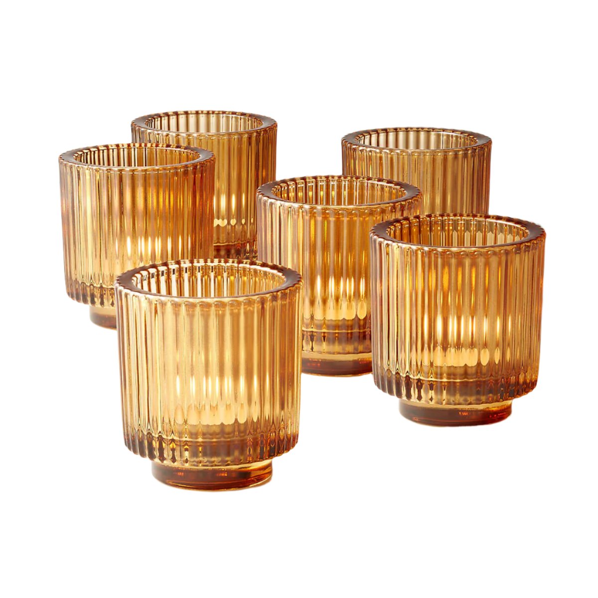 Set of 6 Amber Candle Votivs