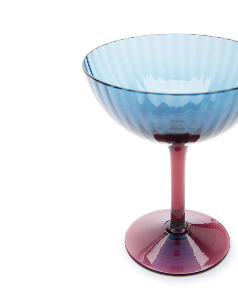 Glass Blue Flume Champagne Coupe Set