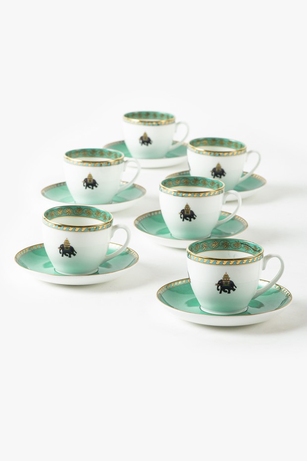 Set of 6 24k Gold Detailing Tea Cups & Saucers