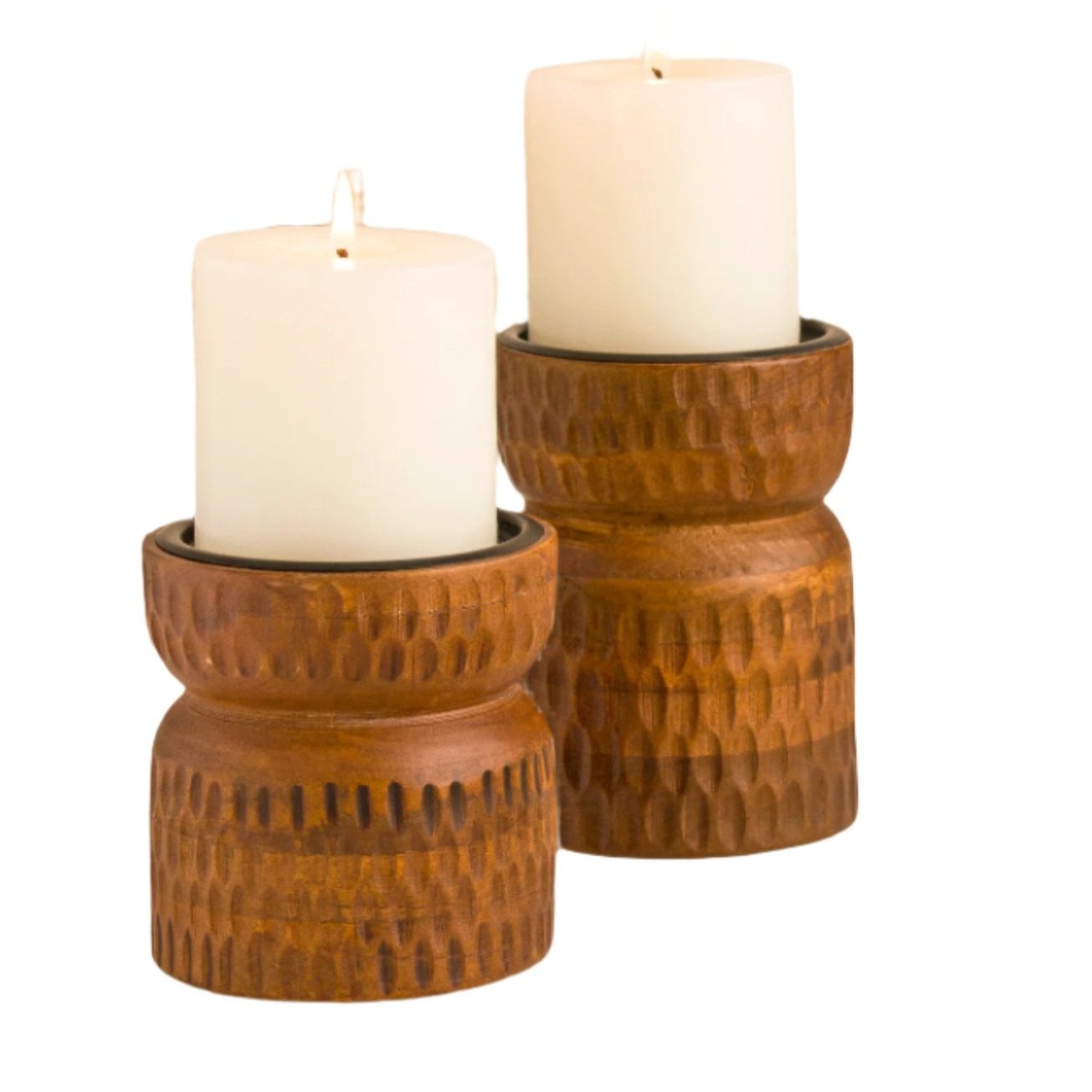 Set of 2 Mango Wood Candle Holders
