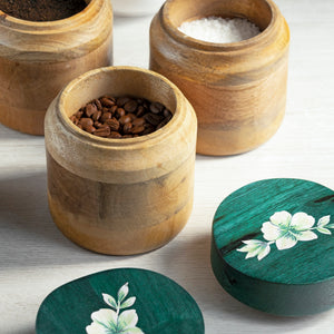 Set of 3 Mango Wood Iris Jars