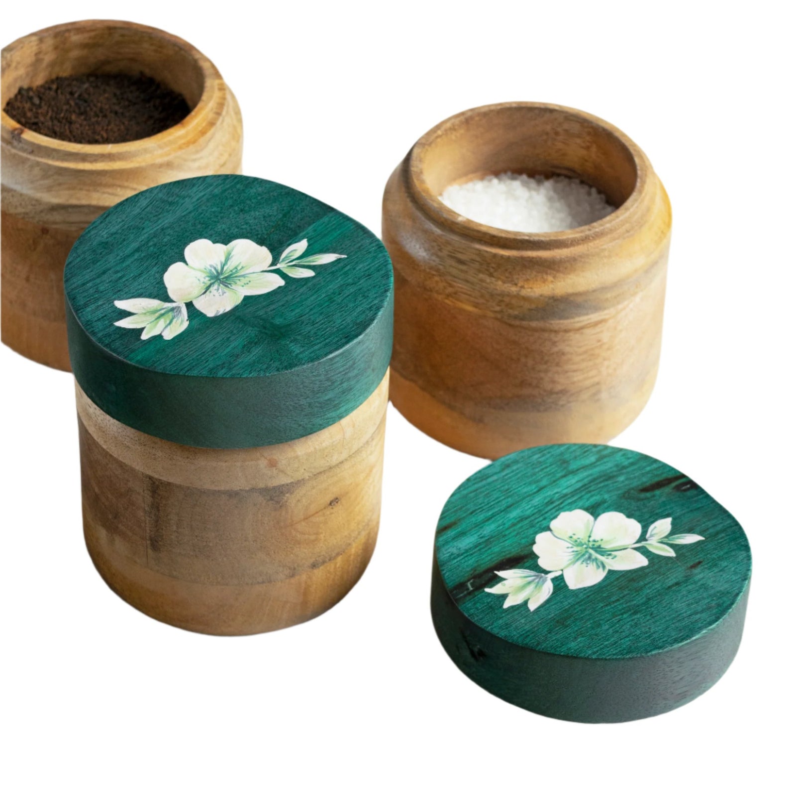 Set of 3 Mango Wood Iris Jars