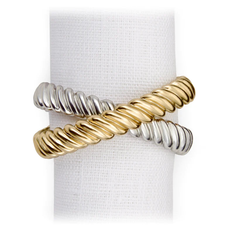 Set of 4 24K Gold & Platinum Twist Napkin Rings