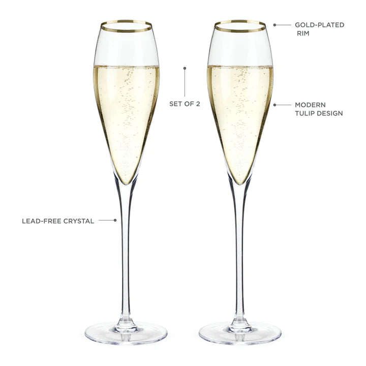 Festive Pair of Gold Embellished Champagne Flutes