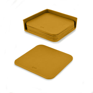 Set of 6 Amber Leather Coasters